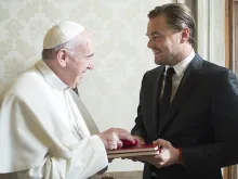 Pope Francis meets with actor Leonardo DiCaprio at the Vatican on Jan. 28, 2016. 