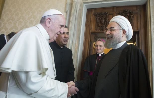 Pope Francis meets with Iranian president Hassan Rouhani at the Vatican, Jan. 26, 2016.   L'Osservatore Romano.