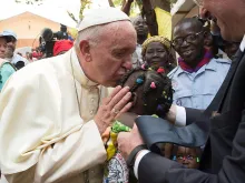 Pope Francis visits a refugee camp in Bangui, CAR on Nov. 29, 2015. 