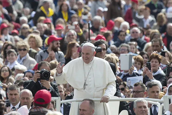 Pope Francis 4 at the Jubilee Audience in St Peters Square on April 9 2016 Credit LOsservatore Romano CNA 4 9 16