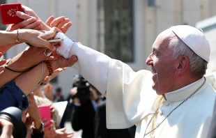 Pope Francis at the General Audience in St. Peter's Square, May 4, 2016.   Daniel Ibanez/CNA.