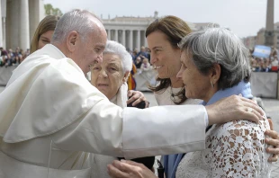 Pope Francis greets pilgrims at the General Audience in St. Peter's Square, April 13, 2016.   L'Osservatore Romano.
