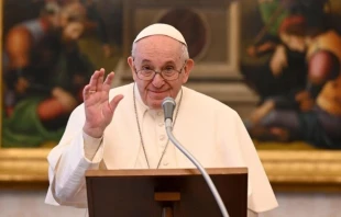 Pope Francis gives the Angelus address from the Apostolic Palace. Credit: Vatican Media/CNA.