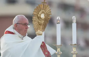Pope Francis celebrates the Feast of Corpus Christi in Ostia June 3, 2018. Daniel Ibanez/CNA