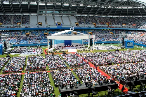 Pope Francis says Mass at the World Cup Stadium in Daejeon, South Korea, Aug. 15, 2014. ?w=200&h=150