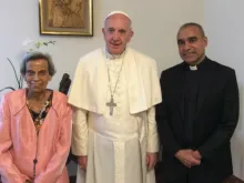 Pope Francis meets with Sarah and Msgr. Anthony Figueiredo at the Santa Marta guesthouse in the Vatican, June 3, 2016. Photo courtesy of Msgr. Figueiredo.