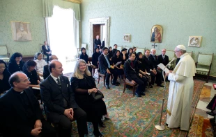 Pope Francis addresses the International Federation of Associations of Catholic Physicians at the Vatican, May 28, 2018.   Vatican Media.
