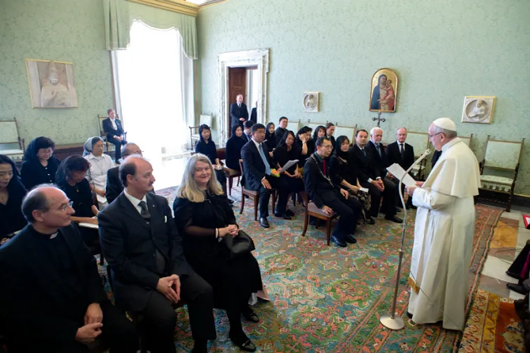 Pope Francis addresses the International Federation of Associations of Catholic Physicians at the Vatican, May 28, 2018. Credit: Vatican Media.