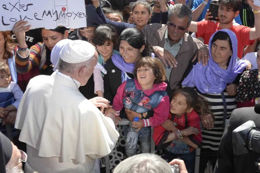 Pope Francis meets with refugees on the Greek island of Lesbos April 16, 2016. ?w=200&h=150