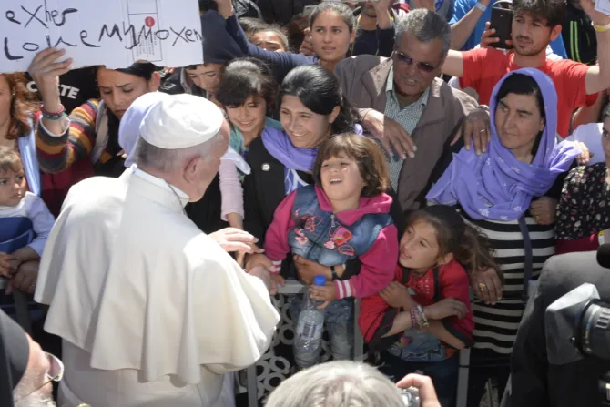 Pope Francis Meets With Refugees On Greek Island of Lesbos April 16 2016 Credit LOR CNA