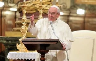 Pope Francis speaks to young people at the Basilica of Saint Mary Major in Rome.   Lucia Ballester/CNA.