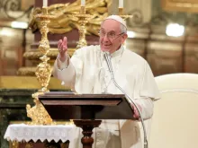 Pope Francis speaks to young people at the Basilica of Saint Mary Major in Rome. 