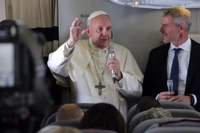 Pope Francis aboard the papal plane from Madagascar to Rome Sept 10 2019 Credit Edward Pentin CNA