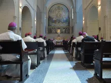 Pope Francis addresses Central American bishops at the church of St Francis of Assisi in Panama City, Jan. 24, 2019. 