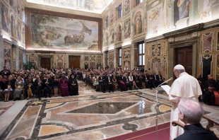Pope Francis addresses a conference on Laudato Si, July 6, 2018.   Vatican Media.