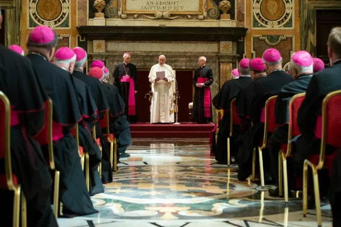 Pope Francis addresses apostolic nuncios in the Vaticans Clementine Hall June 13 2019 Credit Vatican Media