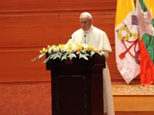 Pope Francis addresses authorities in Burma Nov. 28, 2017. 