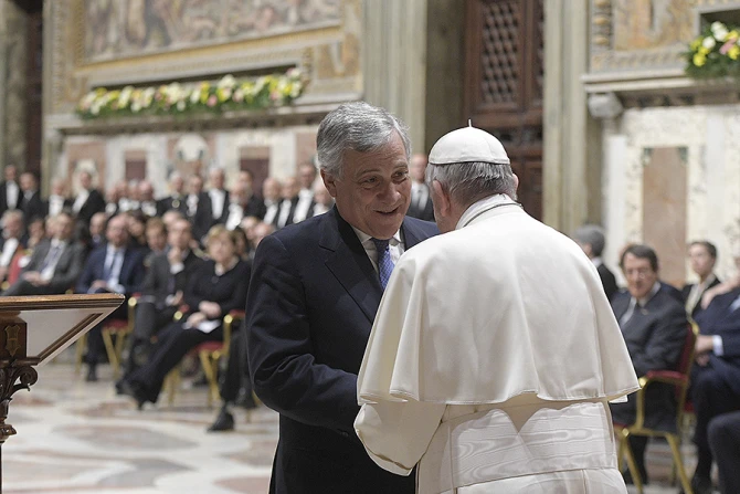Pope Francis addresses heads of state and heads of government of European Union countries in Vatican City March 24 2017 Credit LOsservatore Romano Cna
