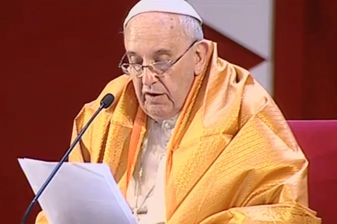 Pope Francis addresses interreligious faith leaders in Colombo Sri Lanka Jan 13 2015 Credit EWTN 2 CNA 1 13 15
