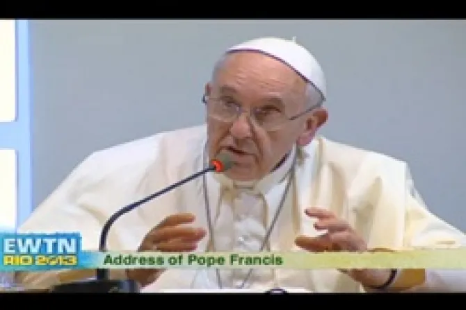 Pope Francis addresses members of CELAM July 28 2013 Credit EWTN 2 CNA 7 28 13