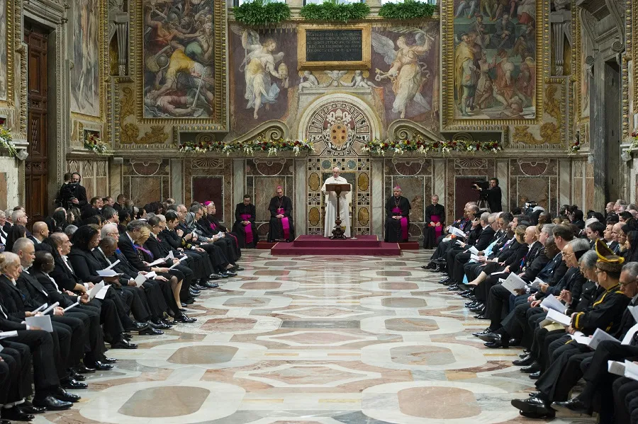 Pope Francis addresses members of the Diplomatic Corp Jan. 8, 2018. ?w=200&h=150