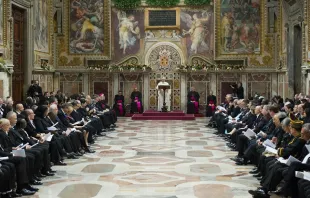 Pope Francis addresses members of the Diplomatic Corp Jan. 8, 2018.   Vatican Media.