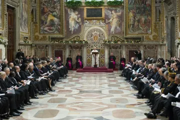 Pope Francis addresses members of the Diplomatic Corp Jan 8 2018 Credit Vatican Media CNA