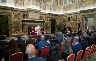 Pope Francis addresses participants in a conference of the Pontifical Academy for Social Sciences at the Vatican's Clementine Hall, Oct. 20, 2017.   L'Osservatore Romano.