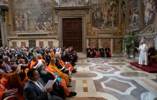 Pope Francis addresses participants in a conference on religions and the sustainable development goals, in the Vatican's Clementine Hall March 8, 2019.   Vatican Media.
