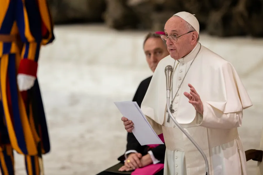 Pope Francis addresses participants in a course on the internal forum organized by the Apostlic Penitentiary at the Vatican's Paul VI Hall, March 29, 2019. ?w=200&h=150
