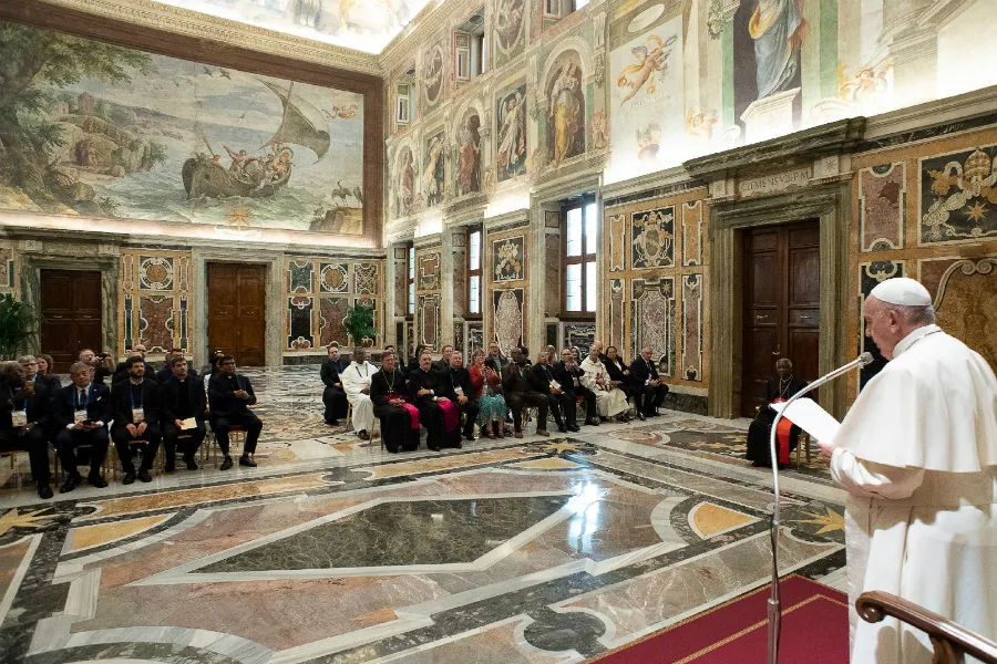 Pope Francis addresses participants in a meeting on prison pastoral care in the Vatican's Clementine Hall, Nov. 8, 2019. ?w=200&h=150