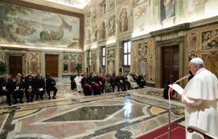 Pope Francis addresses participants in a meeting on prison pastoral care in the Vatican's Clementine Hall, Nov. 8, 2019.   Vatican Media.
