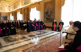 Pope Francis addresses participants in the Reunion of Aid Agencies for the Oriental Churches in the Vatican's Consistory Hall, June 22, 2018.   Vatican Media.