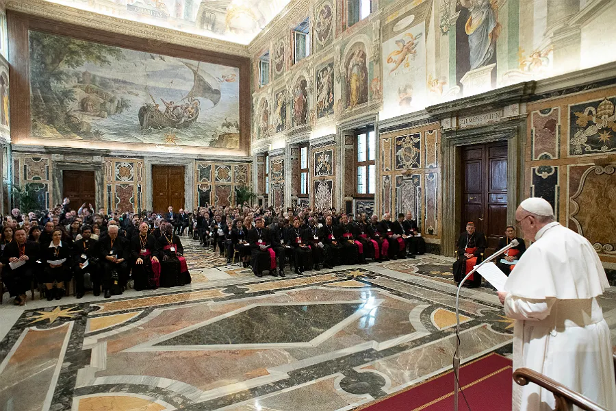 Pope Francis addresses participants in the international congress promoted by the Catholic Biblical Federation at the Vatican's Clementine Hall, April 26, 2019. ?w=200&h=150