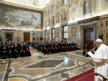 Pope Francis addresses participants in the international congress promoted by the Catholic Biblical Federation at the Vatican's Clementine Hall, April 26, 2019. 