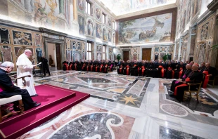 Pope Francis addresses participants in the plenary of the Congregation for Catholic Education in the Vatican's Clementine Hall, Feb. 20, 2020.   Vatican Media.