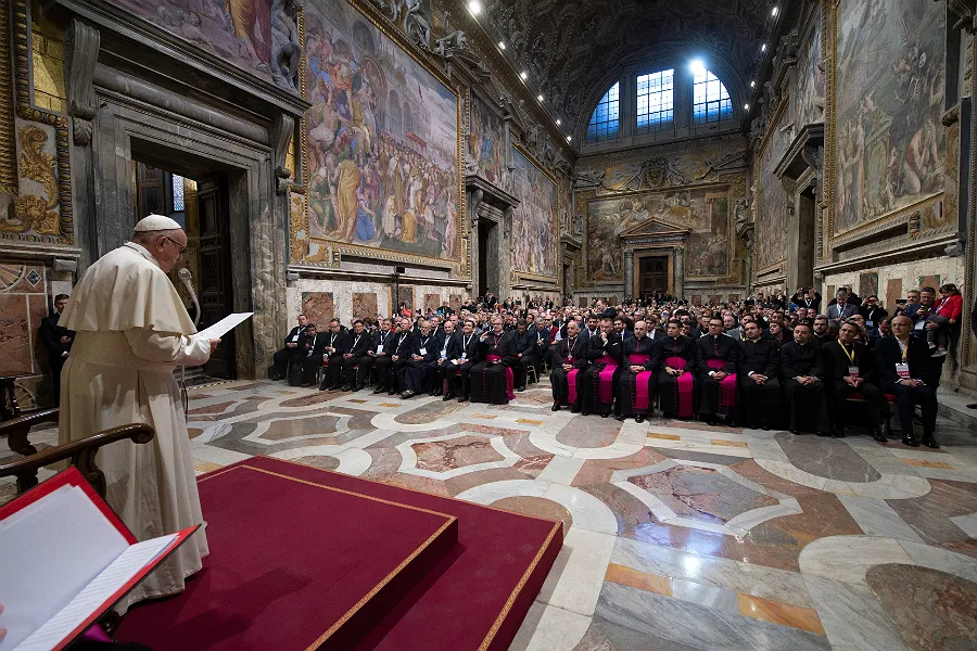 Pope Francis addresses participants in the international conference for rectors and operators of sanctuaries in the Vatican's Sala Regia, Nov. 29, 2018. ?w=200&h=150