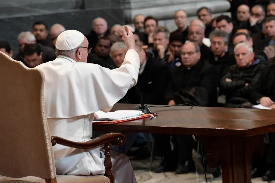 Pope Francis addresses priests of the Diocese of Rome at the Basilica of St. John Lateran, March 2, 2017. ?w=200&h=150