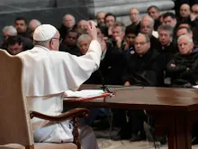 Pope Francis addresses priests of the Diocese of Rome at the Basilica of St. John Lateran, March 2, 2017. 