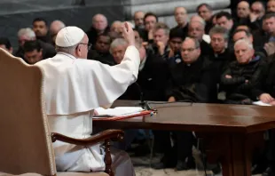 Pope Francis addresses priests of the Diocese of Rome at the Basilica of St. John Lateran, March 2, 2017.   L'Osservatore Romano.