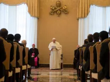 Pope Francis addresses students and staff from the College of the Gesu in Rome. 