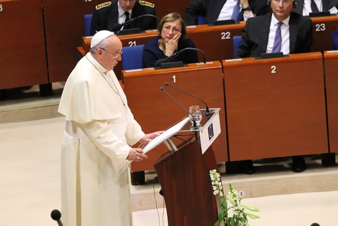 Pope Francis addresses the Council of Europe in Strasbourg France on Nov 25 2014 Credit Alan Holdren CNA 3 CNA 11 25 14