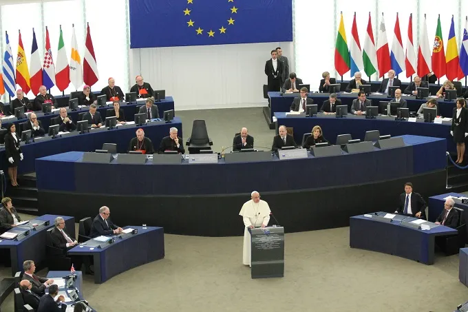 Pope Francis addresses the European Parliament in Strasbourg on Nov. 25, 2014. ?w=200&h=150