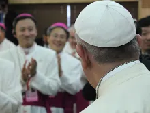 Pope Francis addresses the Korean Bishops' Conference in Seoul, South Korea on August 14, 2014. 