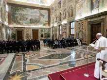 Pope Francis addresses members of the Missionaries of Africa and the Missionary Sisters of Our Lady of Africa in the Vatican's Clementine Hall, Feb. 8, 2019. 