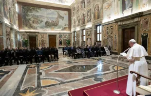 Pope Francis addresses members of the Missionaries of Africa and the Missionary Sisters of Our Lady of Africa in the Vatican's Clementine Hall, Feb. 8, 2019.   Vatican Media.