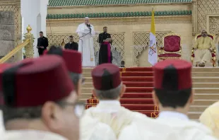 Pope Francis addresses the Moroccan people on the esplanade of the Hassan Tower in Rabat, March 30, 2019.   Vatican Media.
