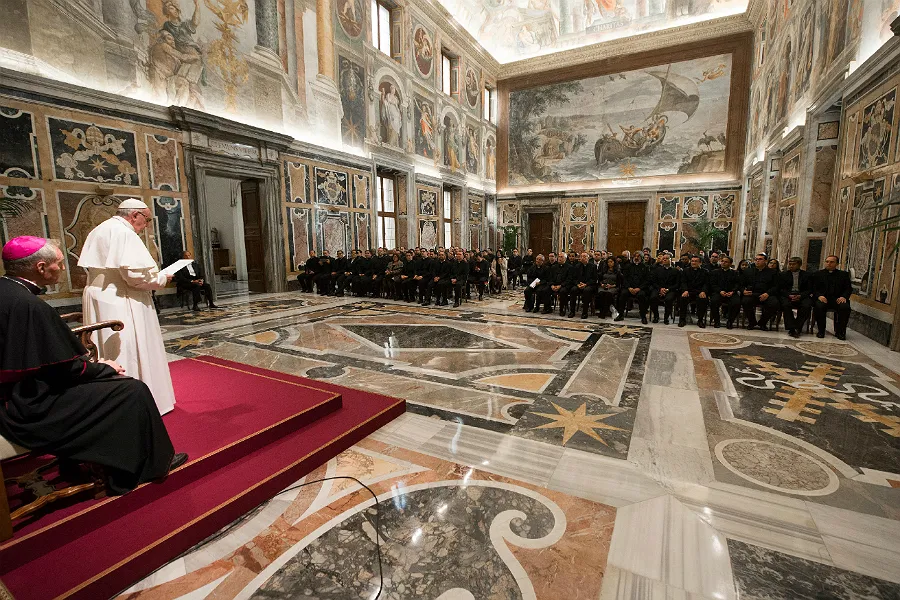 Pope Francis addresses the Pontifical Latin American College in the Vatican's Clementine Hall, Nov. 15, 2018. ?w=200&h=150