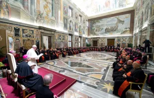 Pope Francis addresses the Roman Curia during his annual Christmas greeting Dec. 21, 2017.   L'Osservatore Romano.