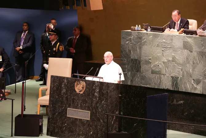 Pope Francis addresses the UN General Assembly on Sept 25 2015 Credit Alan Holdren CNA 2 CNA 9 25 15